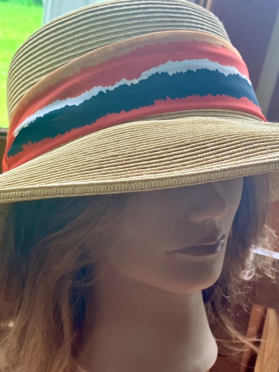 Nordstrom Straw Wide Brim Adjustable Hat With Red Black and Blue Band main image 6